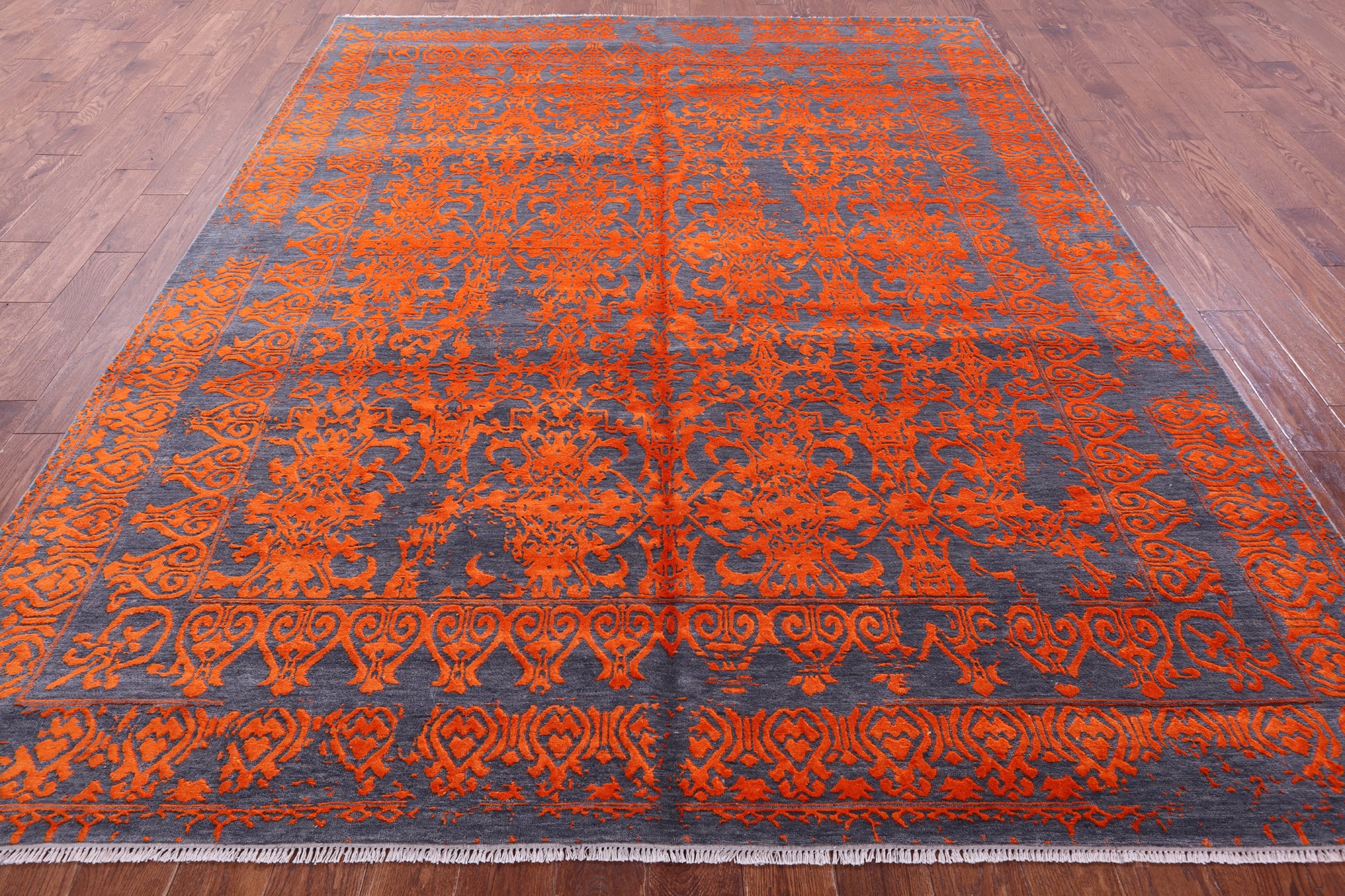 Grey Persian Handmade Wool & Silk Rug - 7' 11" X 10' 0" - Golden Nile