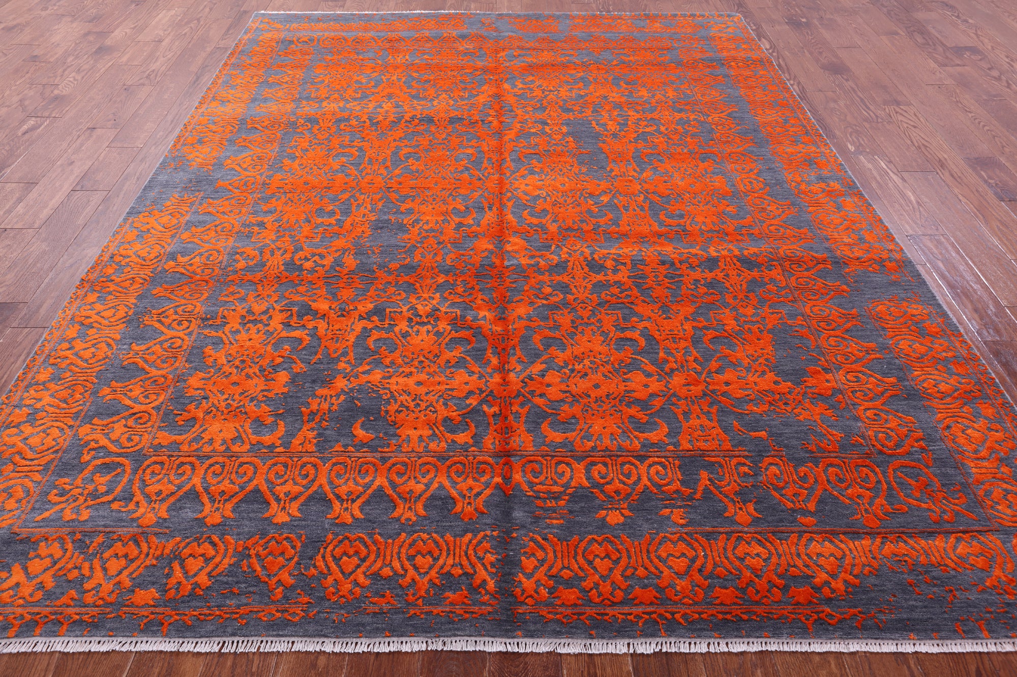 Grey Persian Handmade Wool & Silk Rug - 7' 11" X 10' 0" - Golden Nile