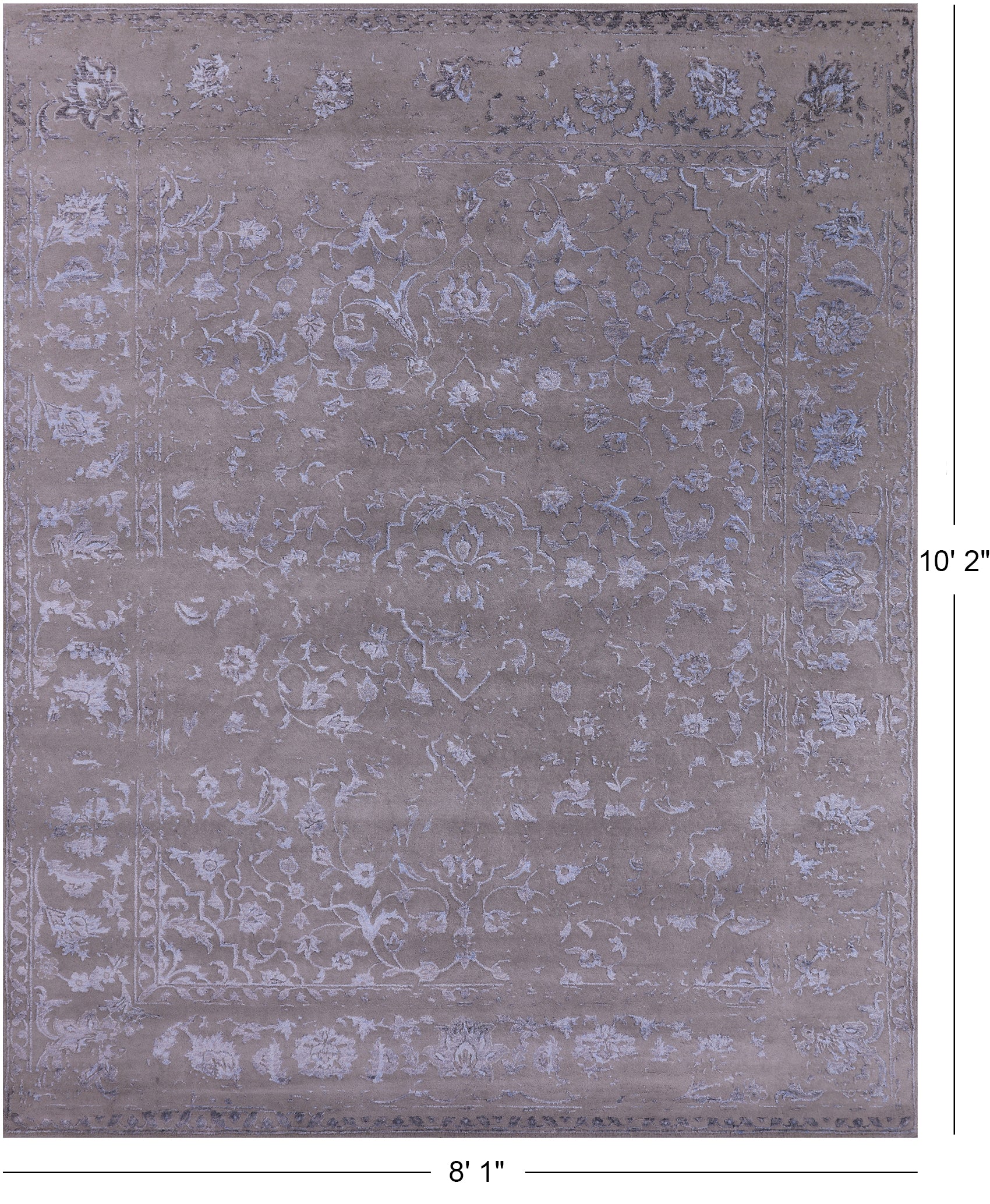 Grey Persian Fine Serapi Hand Knotted Wool & Silk Rug - 8' 1" X 10' 2" - Golden Nile