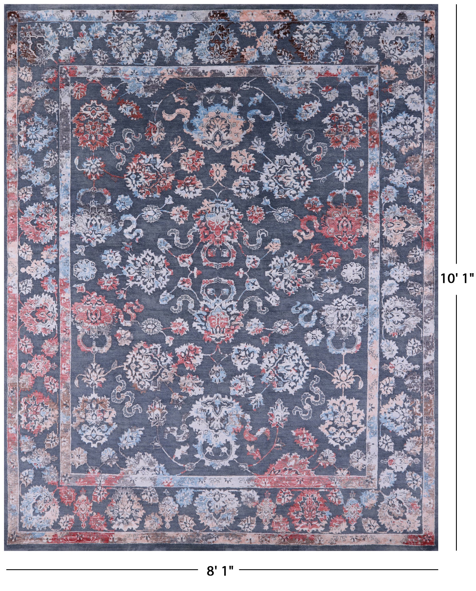 Grey Persian Handmade Wool & Silk Rug - 8' 1" X 10' 1" - Golden Nile