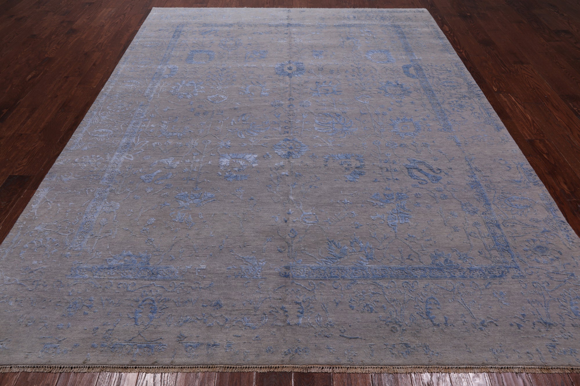 Grey Contemporary Hand Knotted Wool & Silk Rug - 7' 11" X 10' 3"