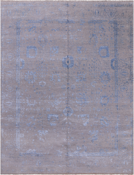 Grey Contemporary Hand Knotted Wool & Silk Rug - 7' 11" X 10' 3"