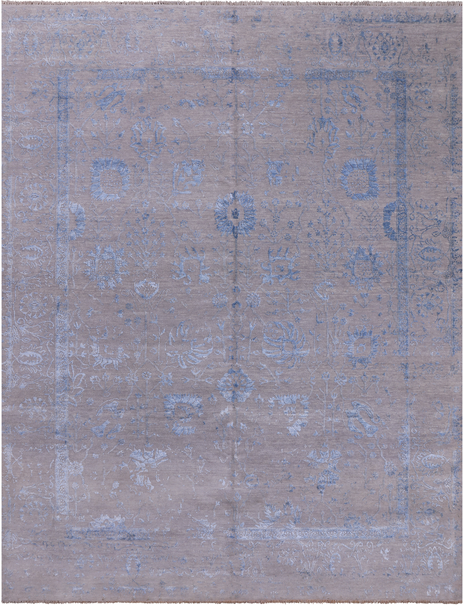 Grey Contemporary Hand Knotted Wool & Silk Rug - 7' 11" X 10' 3"