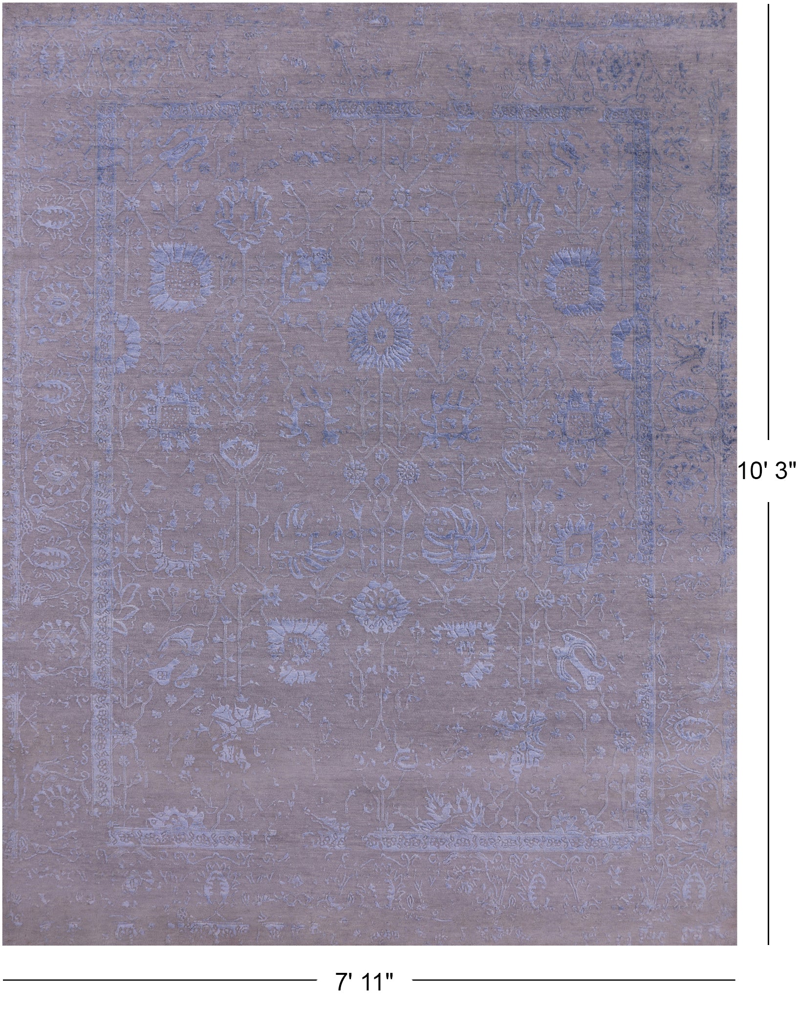 Grey Contemporary Hand Knotted Wool & Silk Rug - 7' 11" X 10' 3" - Golden Nile