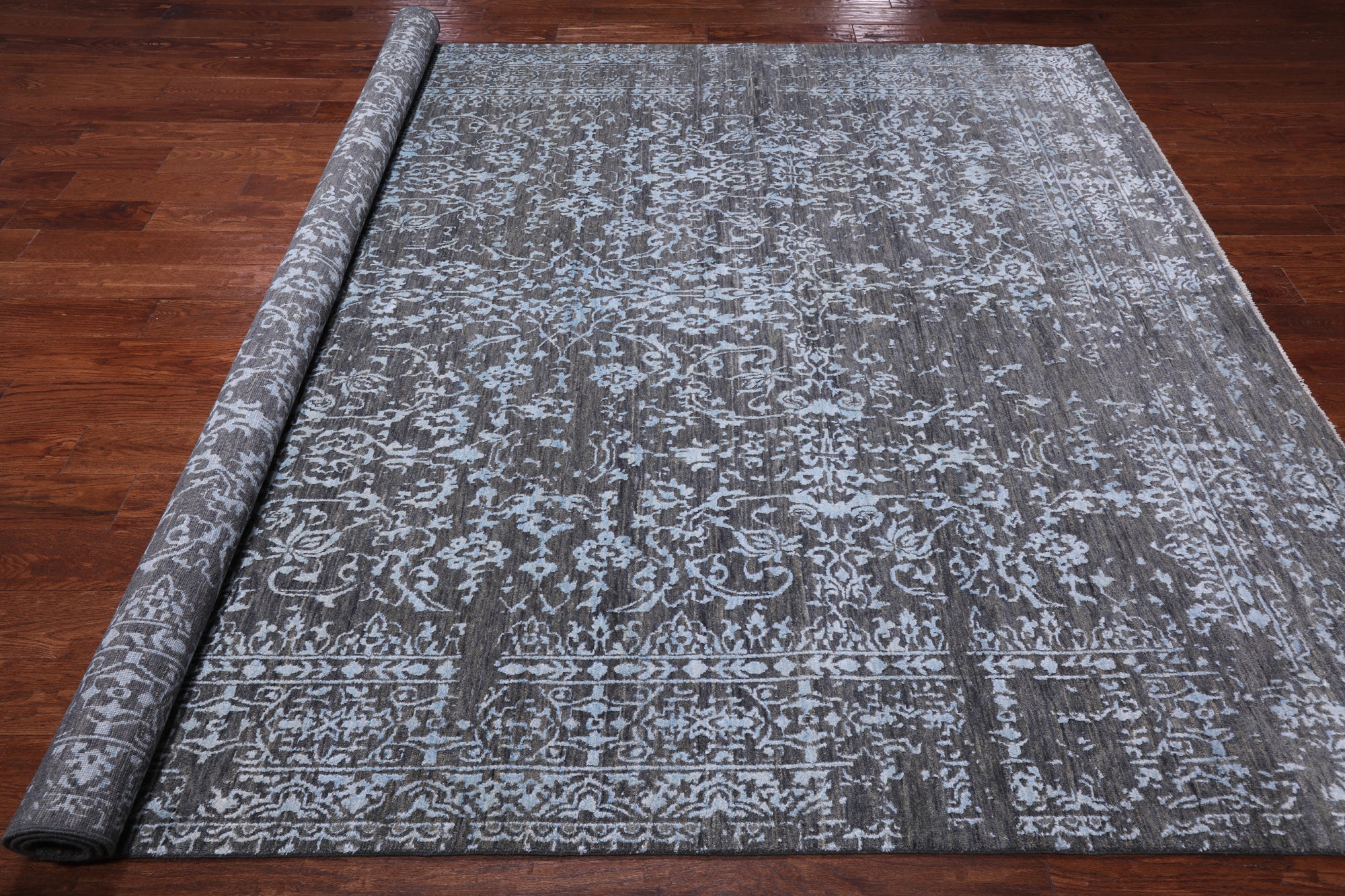 SUPER SALE Grey Modern Hand Knotted Wool & Silk Rug - 8' 0" X 10' 1"