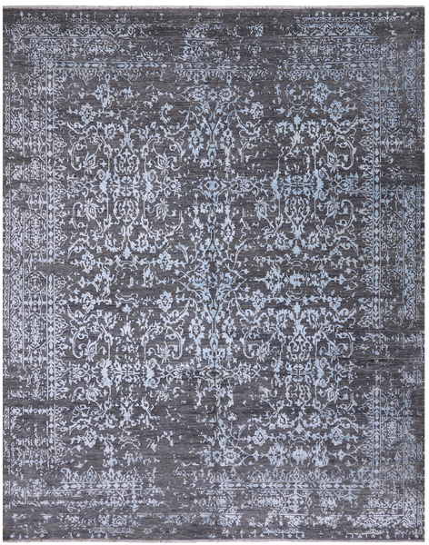SUPER SALE Grey Modern Hand Knotted Wool & Silk Rug - 8' 0" X 10' 1"
