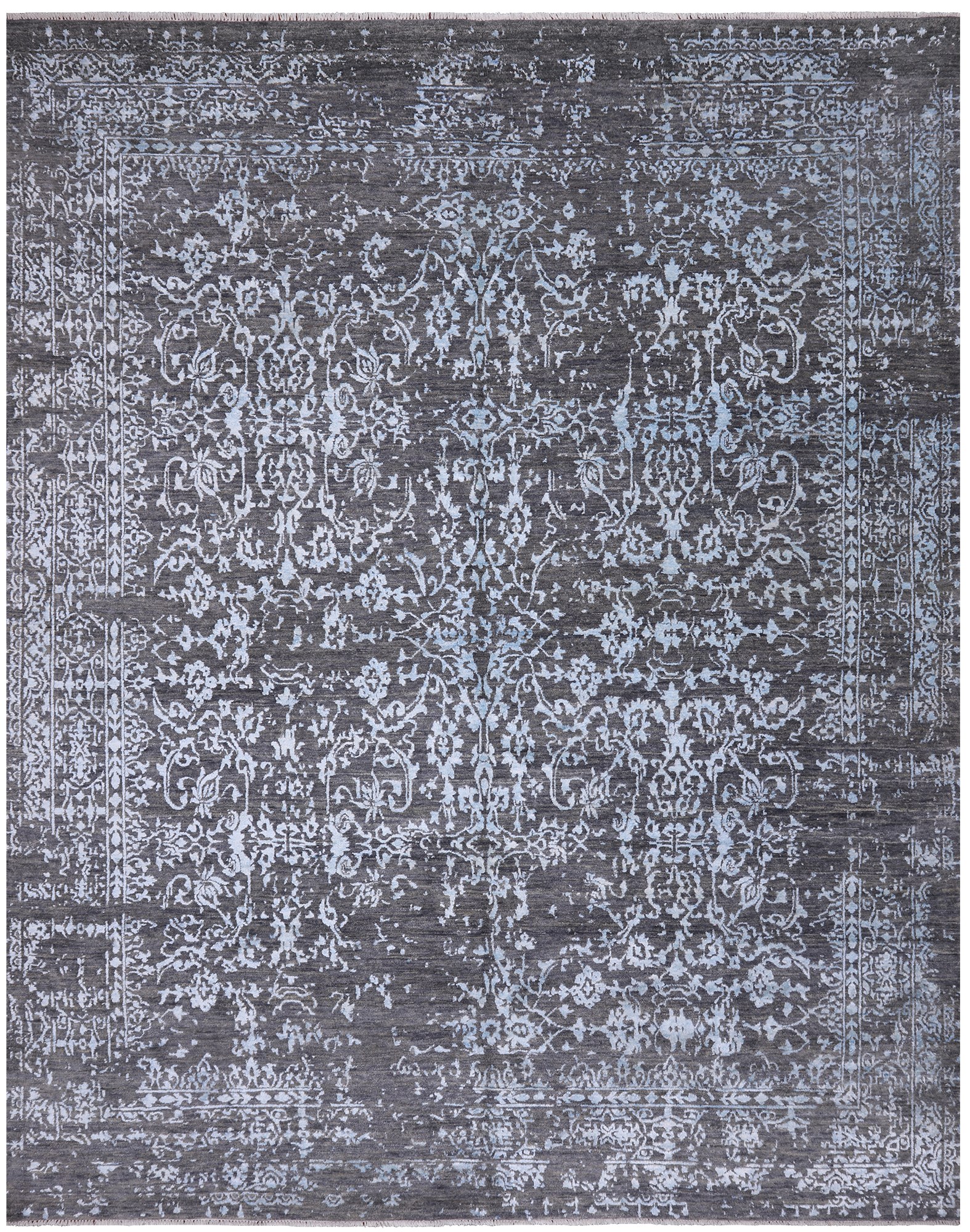 SUPER SALE Grey Modern Hand Knotted Wool & Silk Rug - 8' 0" X 10' 1"