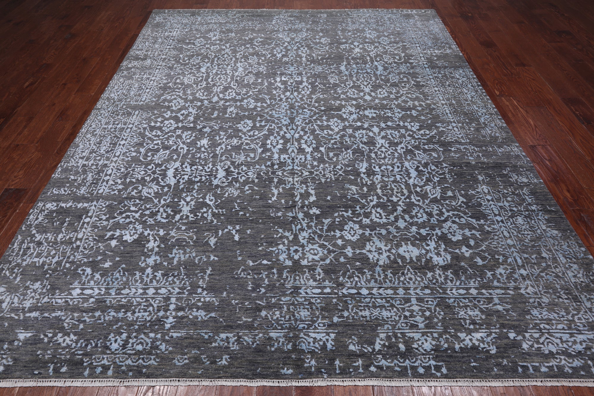 SUPER SALE Grey Modern Hand Knotted Wool & Silk Rug - 8' 0" X 10' 1"