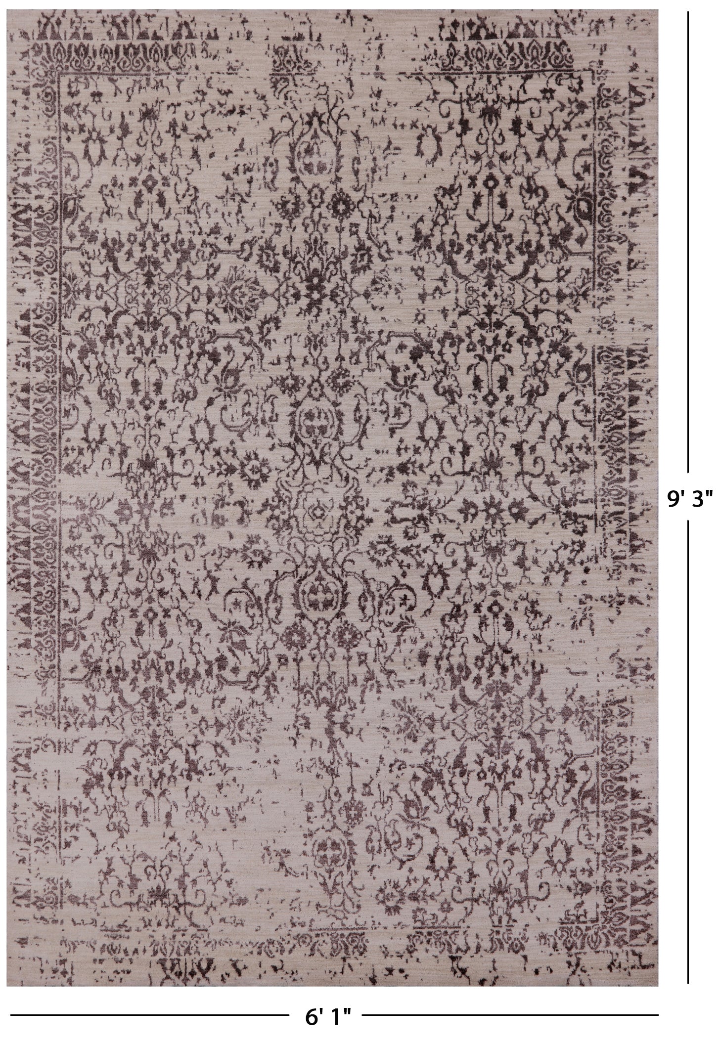 Ivory Modern Handmade Wool & Silk Rug - 6' 1" X 9' 3" - Golden Nile