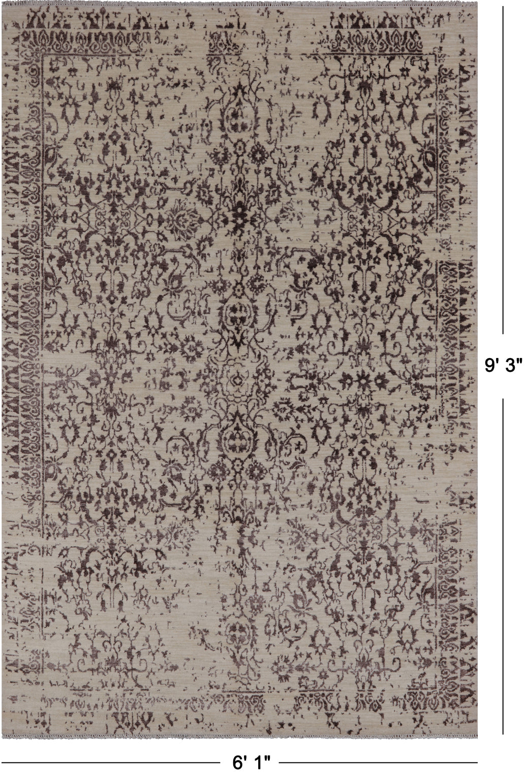 SUPER SALE Ivory Modern Handmade Wool & Silk Rug - 6' 1" X 9' 3"