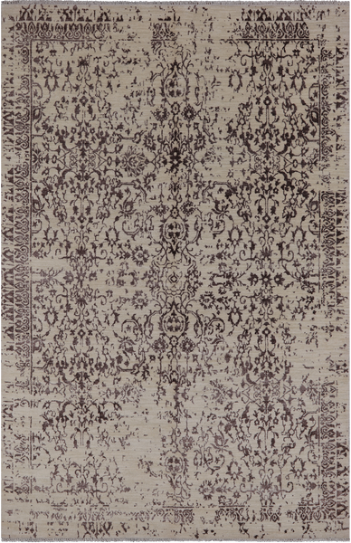 SUPER SALE Ivory Modern Handmade Wool & Silk Rug - 6' 1" X 9' 3"