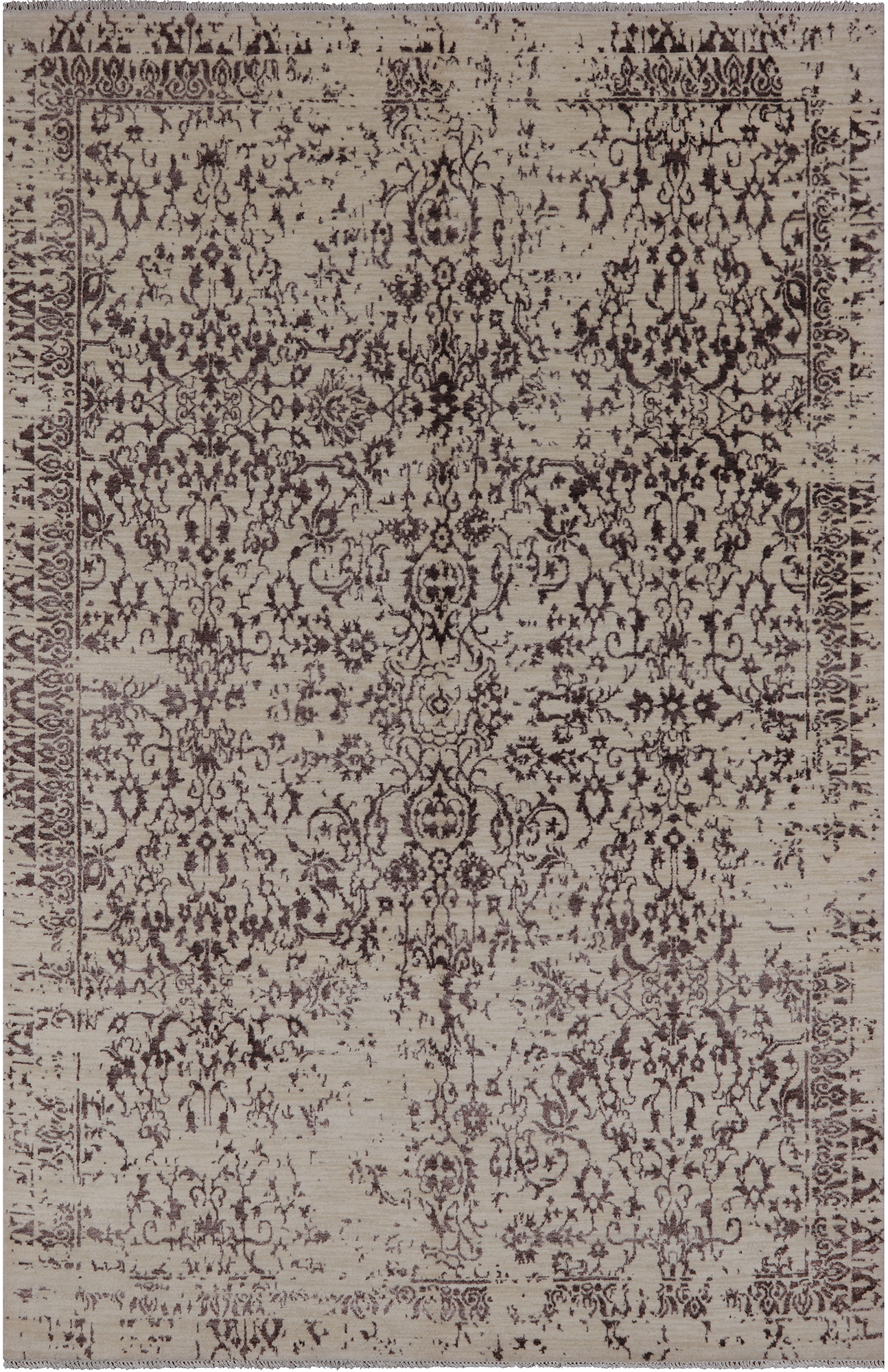 SUPER SALE Ivory Modern Handmade Wool & Silk Rug - 6' 1" X 9' 3"