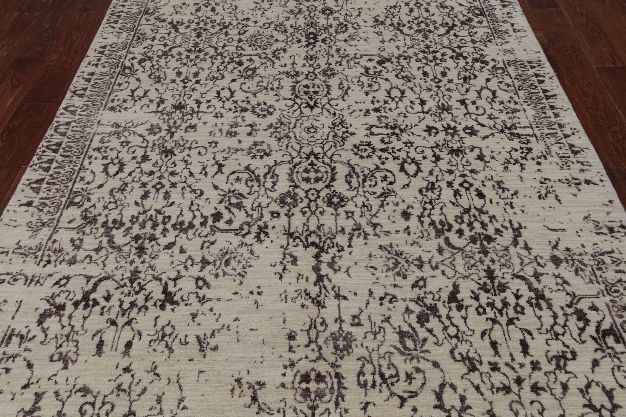 SUPER SALE Ivory Modern Handmade Wool & Silk Rug - 6' 1" X 9' 3"