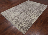 SUPER SALE Ivory Modern Handmade Wool & Silk Rug - 6' 1" X 9' 3"