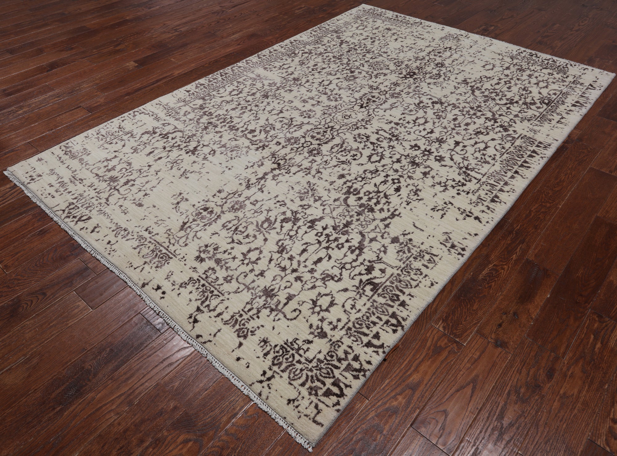 SUPER SALE Ivory Modern Handmade Wool & Silk Rug - 6' 1" X 9' 3"