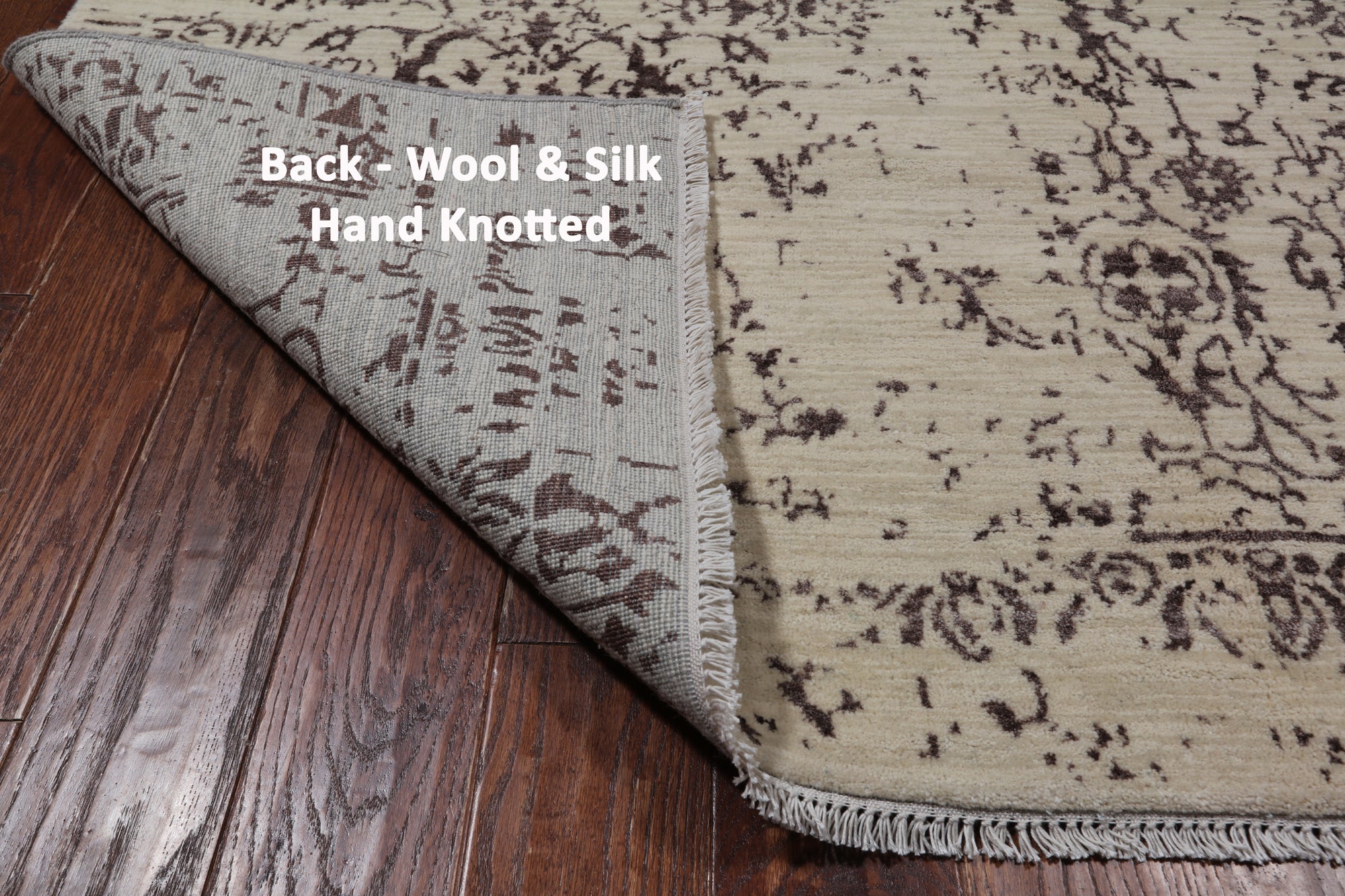 SUPER SALE Ivory Modern Handmade Wool & Silk Rug - 6' 1" X 9' 3"