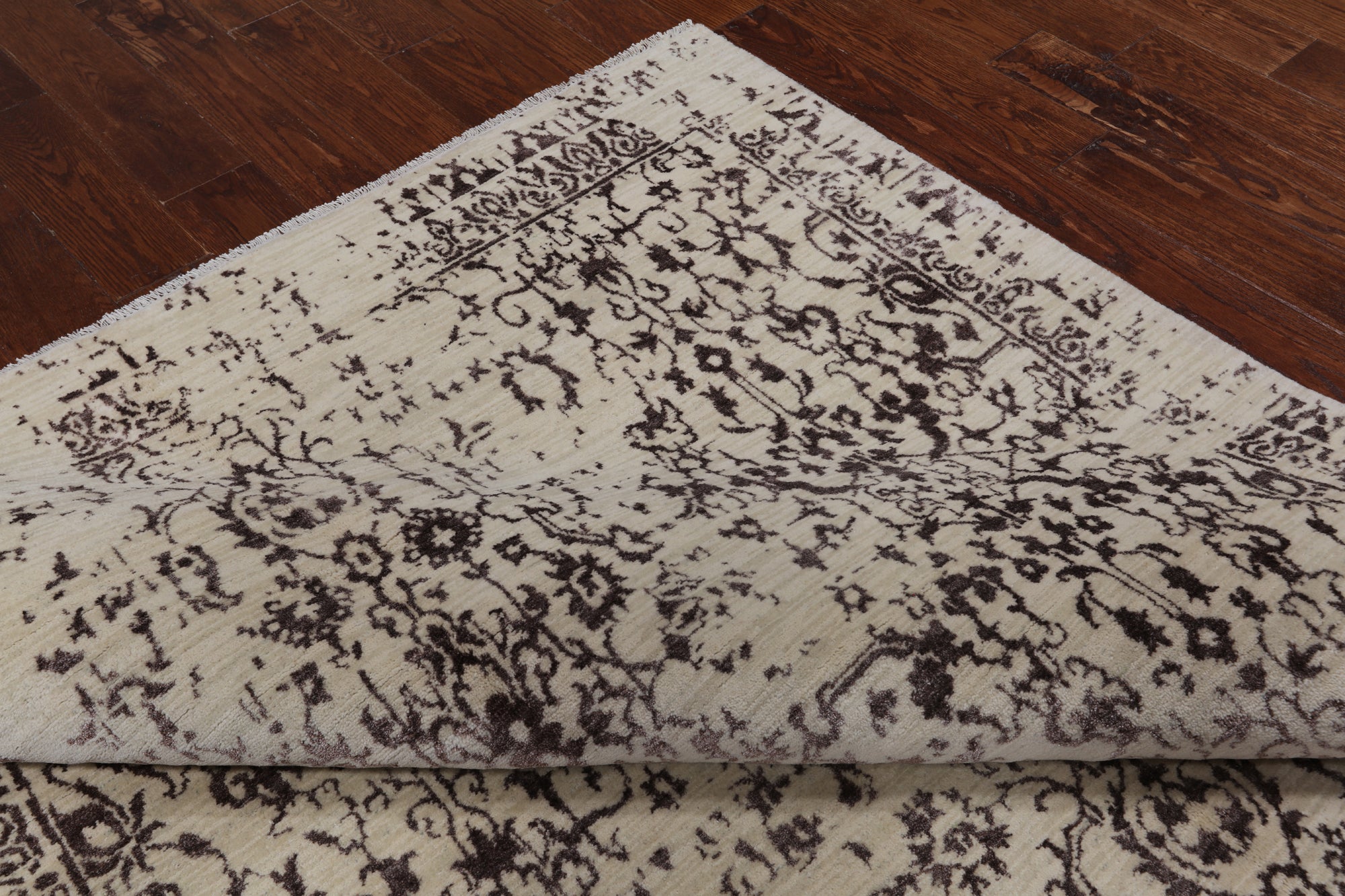 SUPER SALE Ivory Modern Handmade Wool & Silk Rug - 6' 1" X 9' 3"