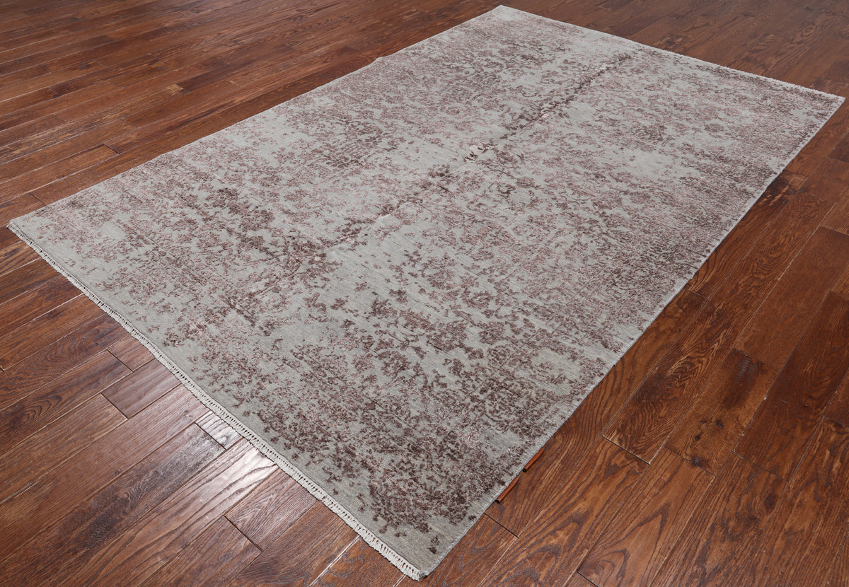 Grey Modern Handmade Wool & Silk Rug - 6' 0" X 9' 2"