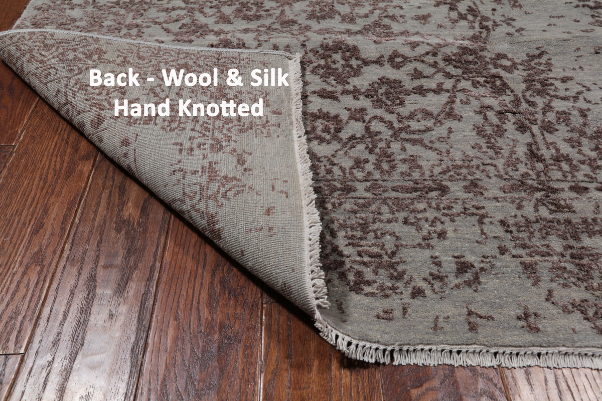 Grey Modern Handmade Wool & Silk Rug - 6' 0" X 9' 2"