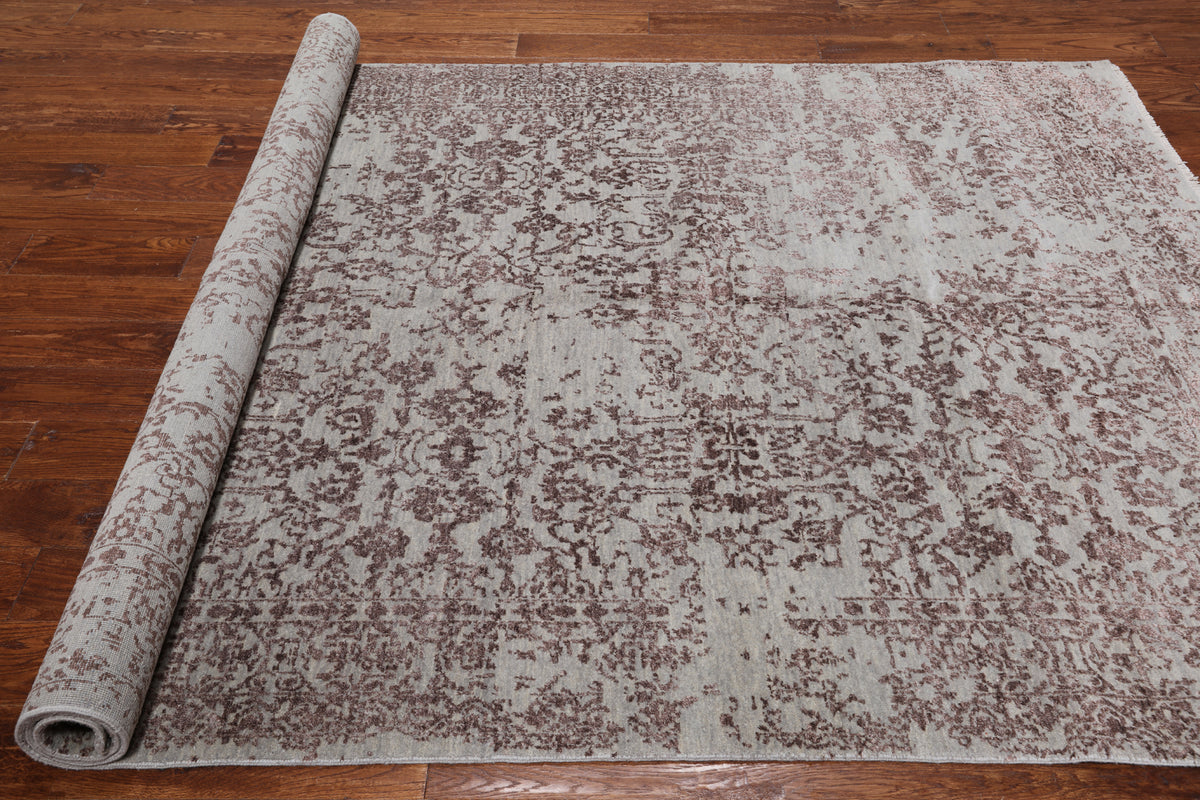 Grey Modern Handmade Wool & Silk Rug - 6' 0" X 9' 2"