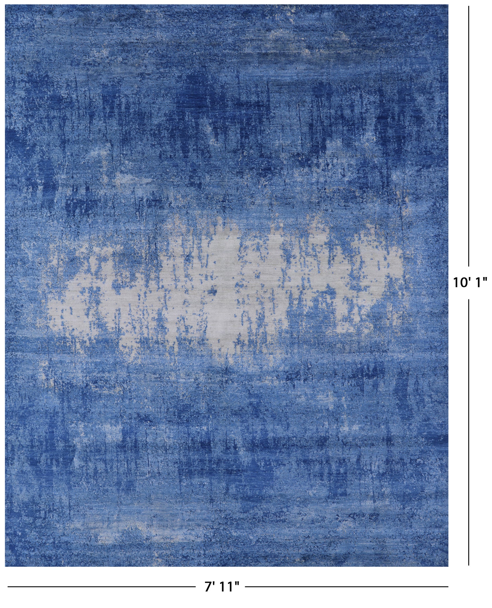 Blue Contemporary Hand Knotted Wool & Silk Rug - 7' 11" X 10' 1" - Golden Nile