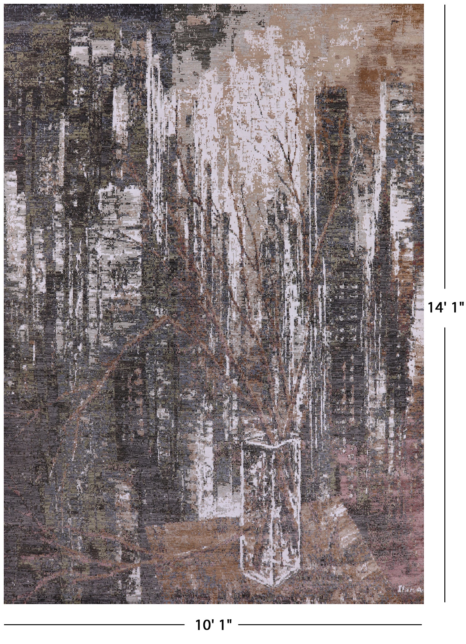 Contemporary Hand Knotted Wool & Silk Vase Design Rug - 10' 1" X 14' 1" - Golden Nile