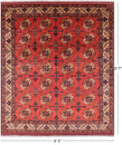 Red Turkmen Ersari Hand Knotted Wool Rug - 8' 5" X 9' 7" - Golden Nile
