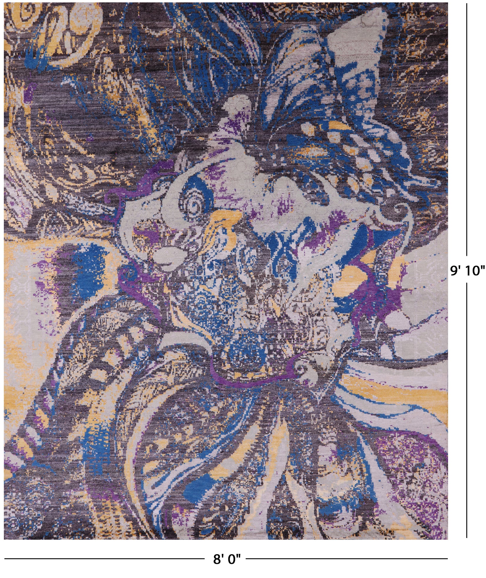 Contemporary Handmade Wool & Silk Butterfly Design Rug - 8' 0" X 9' 10" - Golden Nile