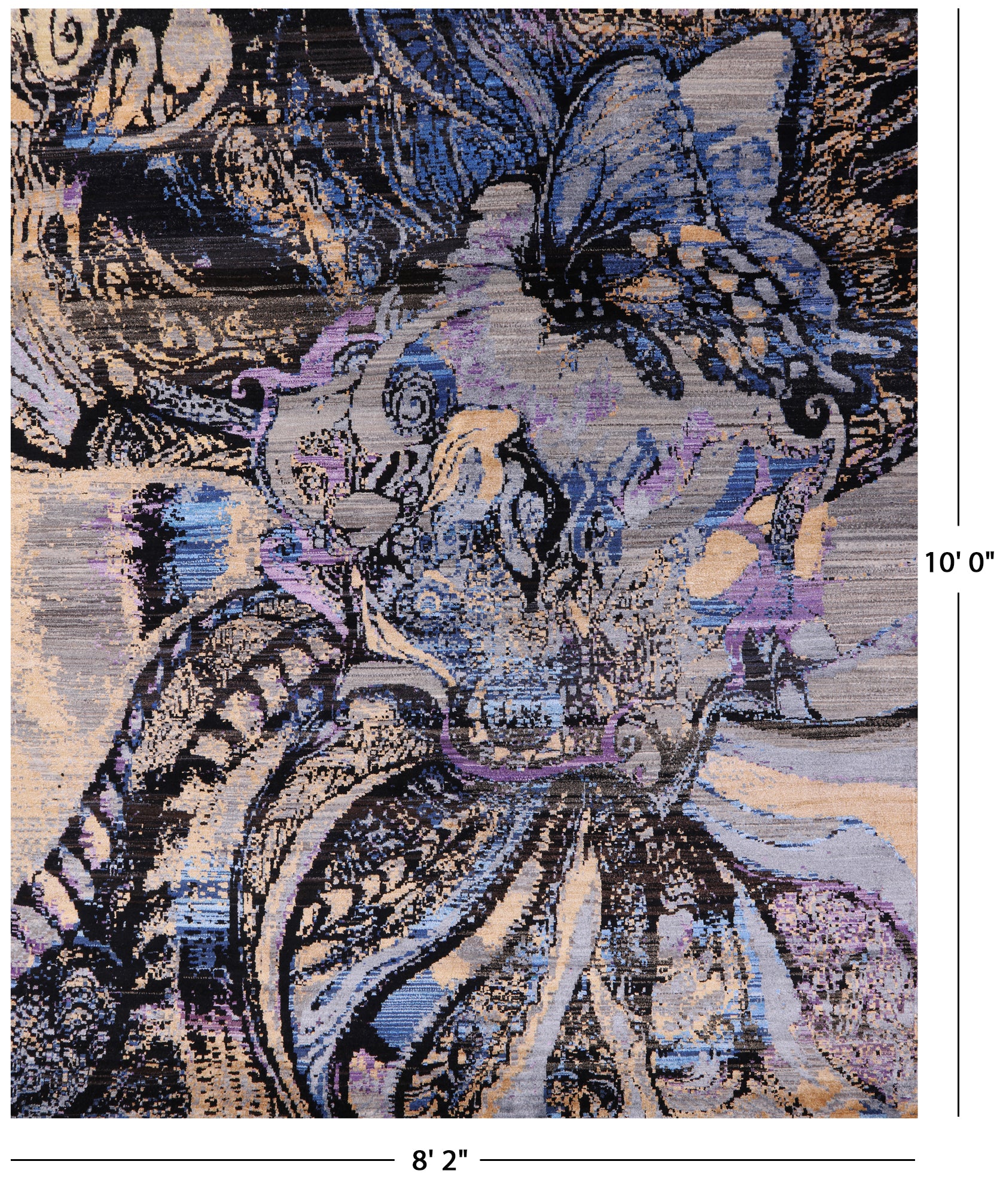 Modern Hand Knotted Wool & Silk Butterfly Design Rug - 8' 2" X 10' 0" - Golden Nile