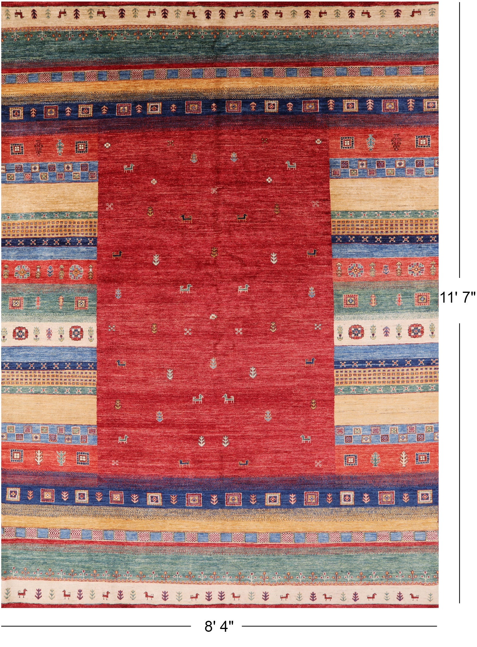 Tribal Gabbeh Handmade Wool Rug - 8' 4" X 11' 7" - Golden Nile