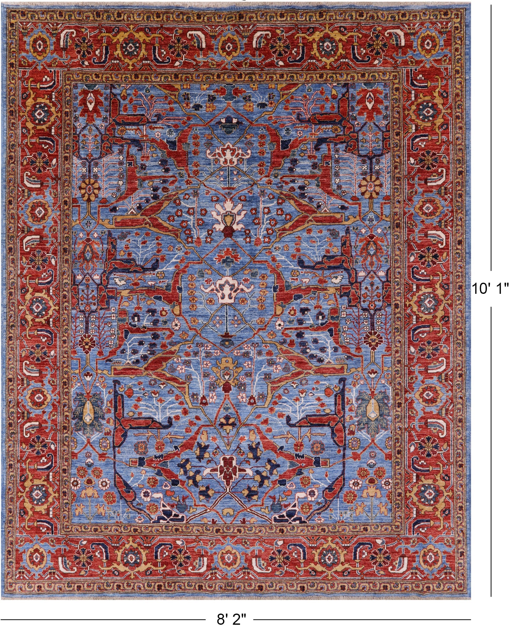 Blue Persian Fine Serapi Handmade Wool Rug - 8' 2" X 10' 1" - Golden Nile