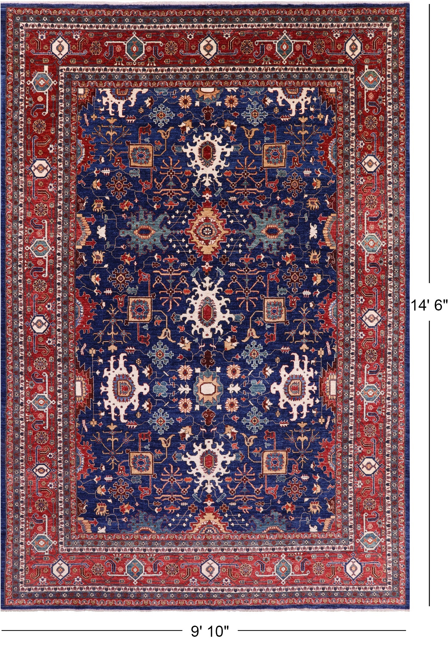 Blue Persian Fine Serapi Hand Knotted Wool Rug - 9' 10" X 14' 6" - Golden Nile