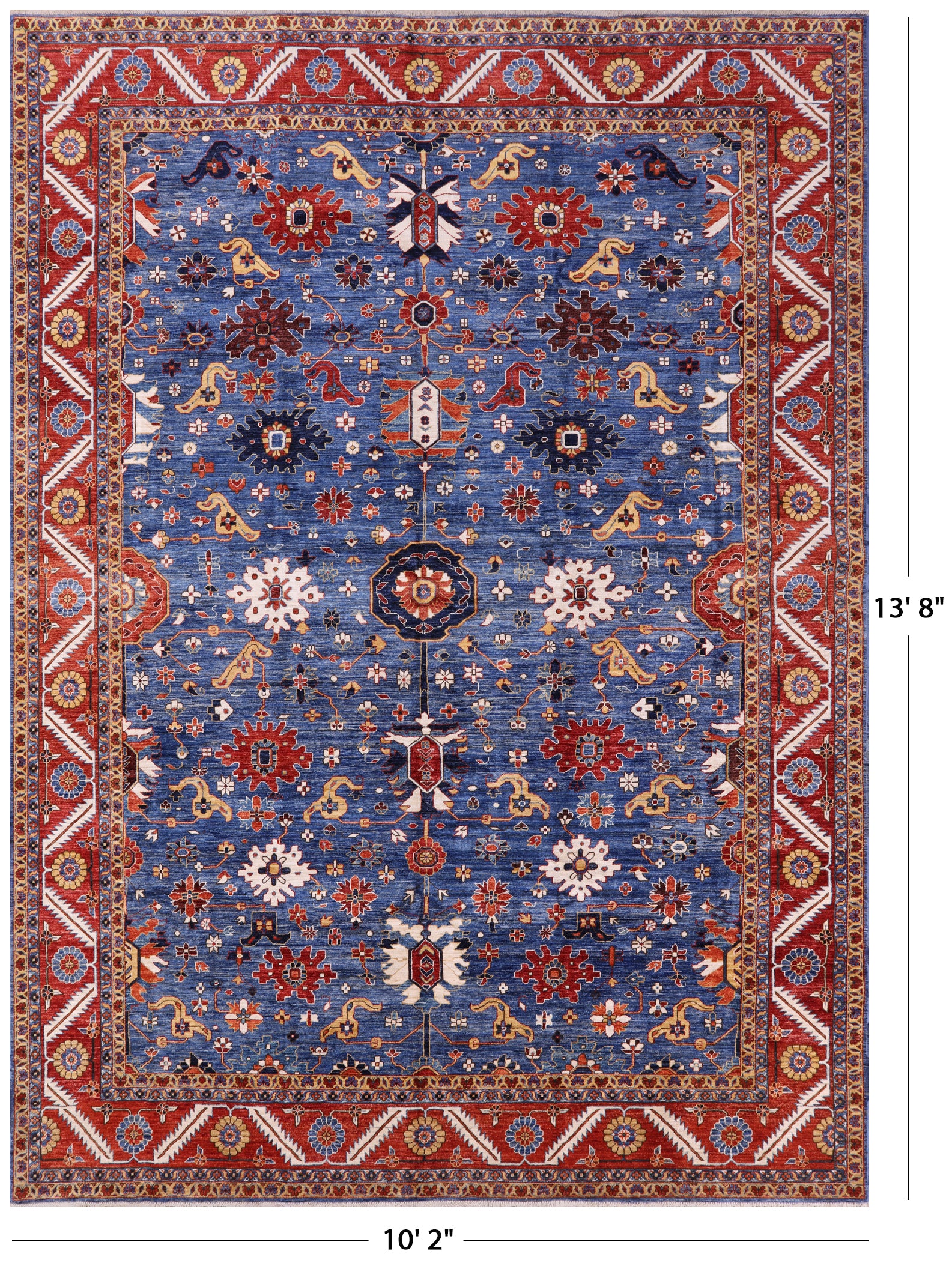 Blue Persian Fine Serapi Handmade Wool Rug - 10' 2" X 13' 8" - Golden Nile