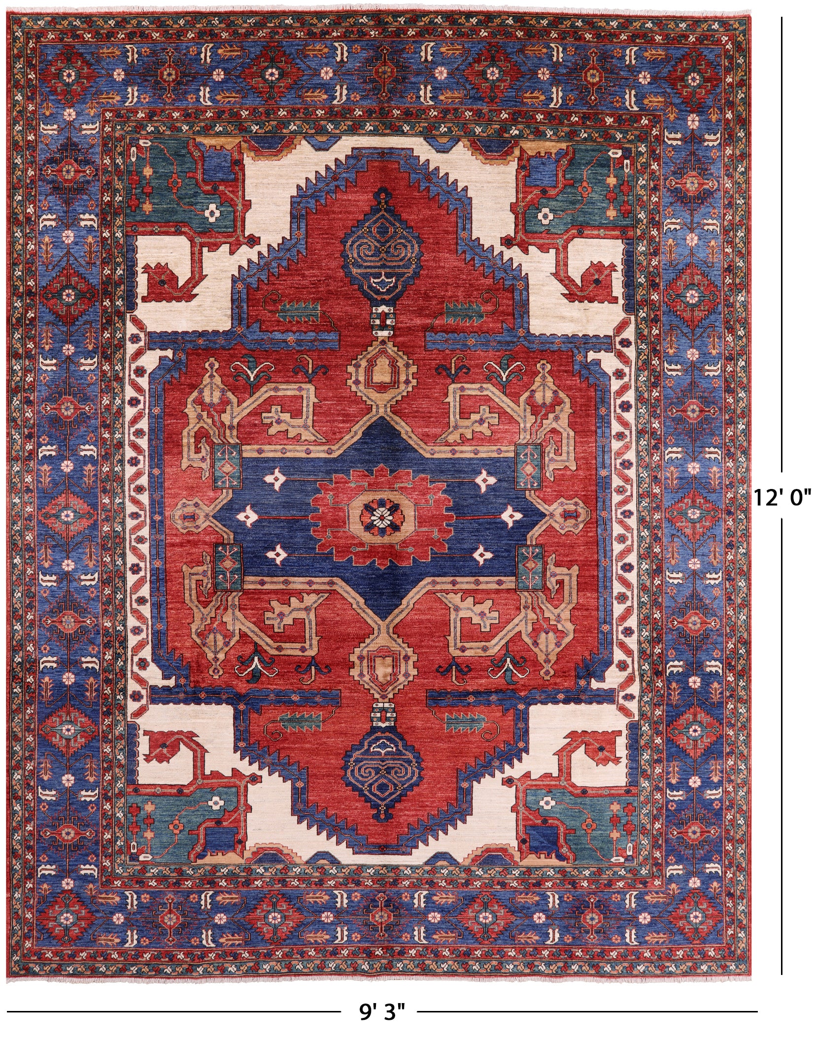 Red Persian Fine Serapi Handmade Wool Rug - 9' 3" X 12' 0" - Golden Nile
