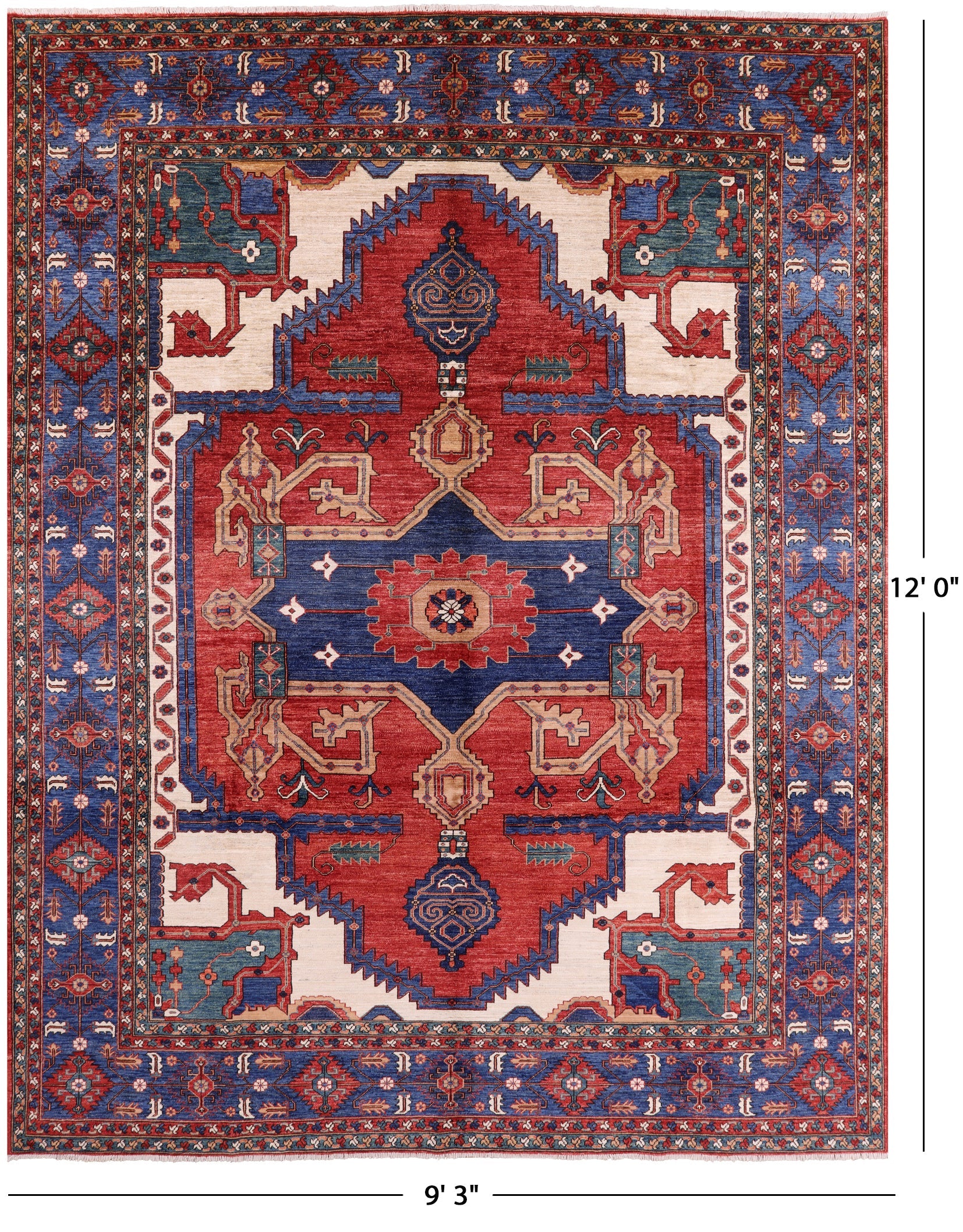 Red Persian Fine Serapi Handmade Wool Rug - 9' 3" X 12' 0" - Golden Nile