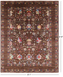 Brown Peshawar Handmade Wool Rug - 8' 1" X 9' 9" - Golden Nile