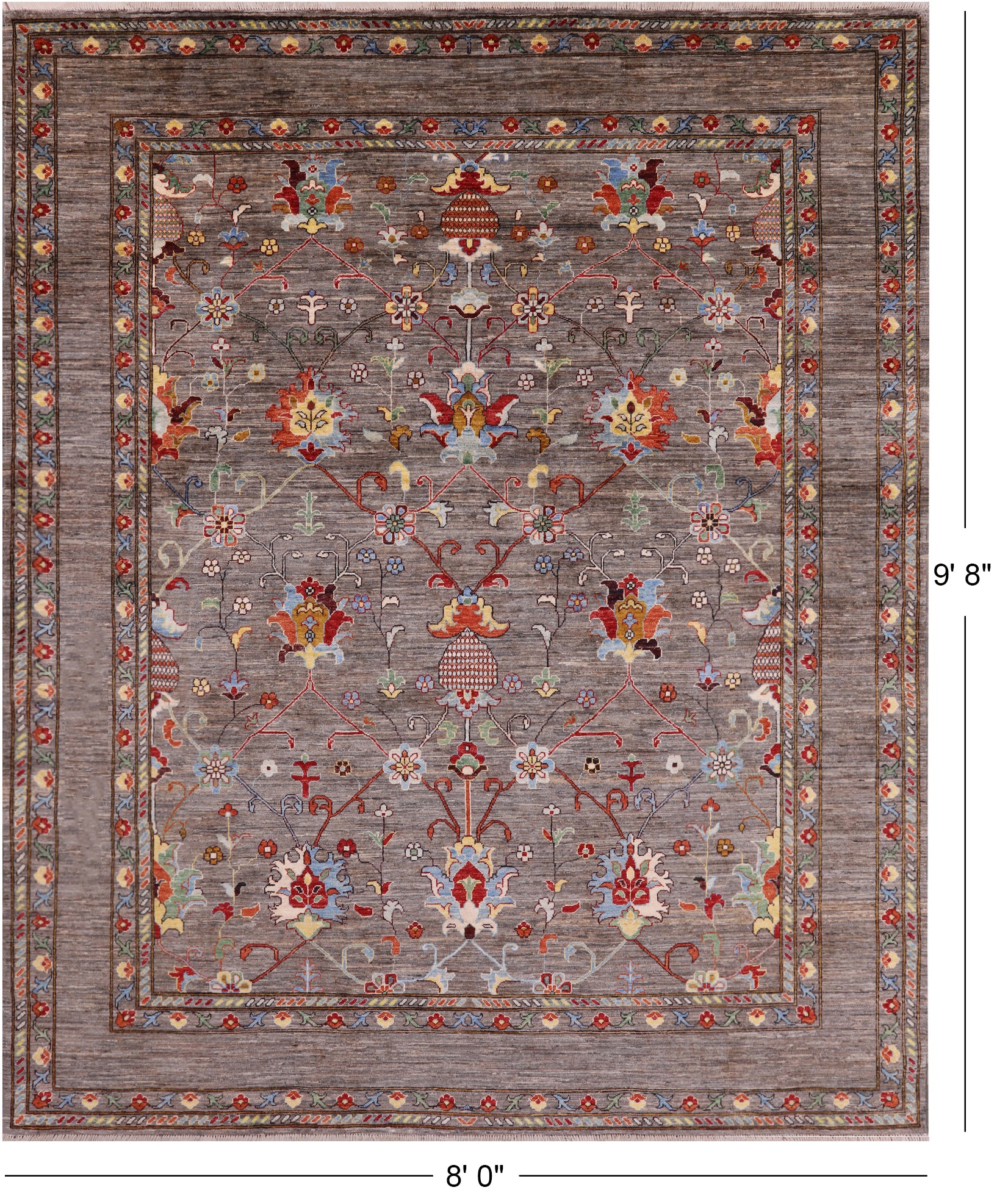 Peshawar Hand Knotted Wool Rug - 8' 0" X 9' 8" - Golden Nile