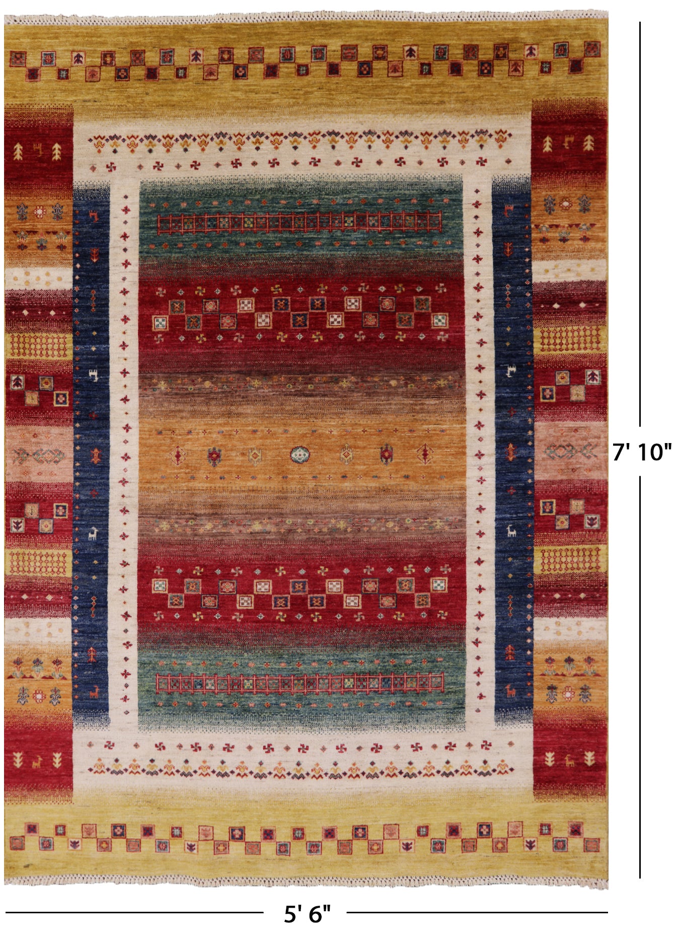 Persian Tribal Gabbeh Handmade Wool Rug - 5' 6" X 7' 10" - Golden Nile