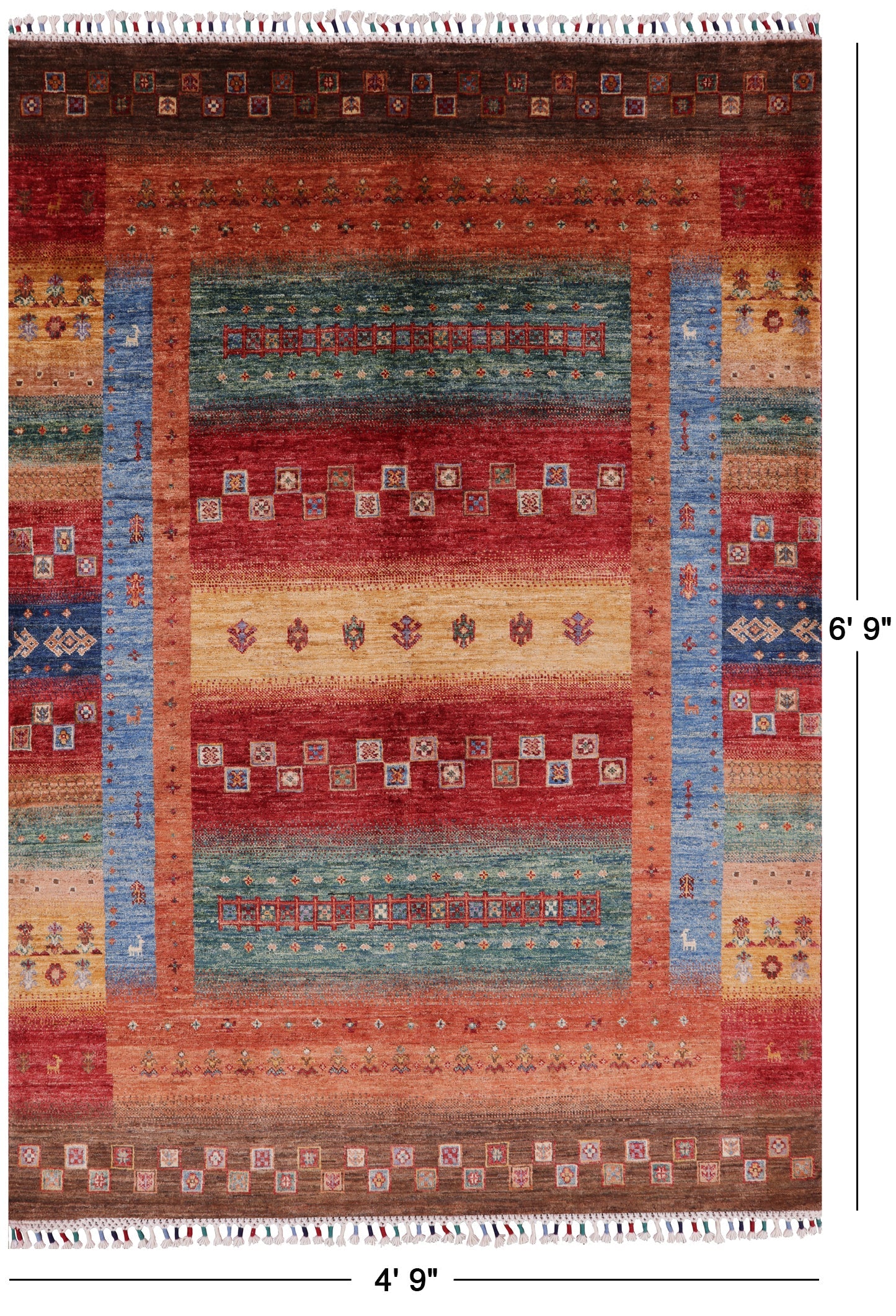 Persian Tribal Gabbeh Handmade Wool Rug - 4' 9" X 6' 9" - Golden Nile