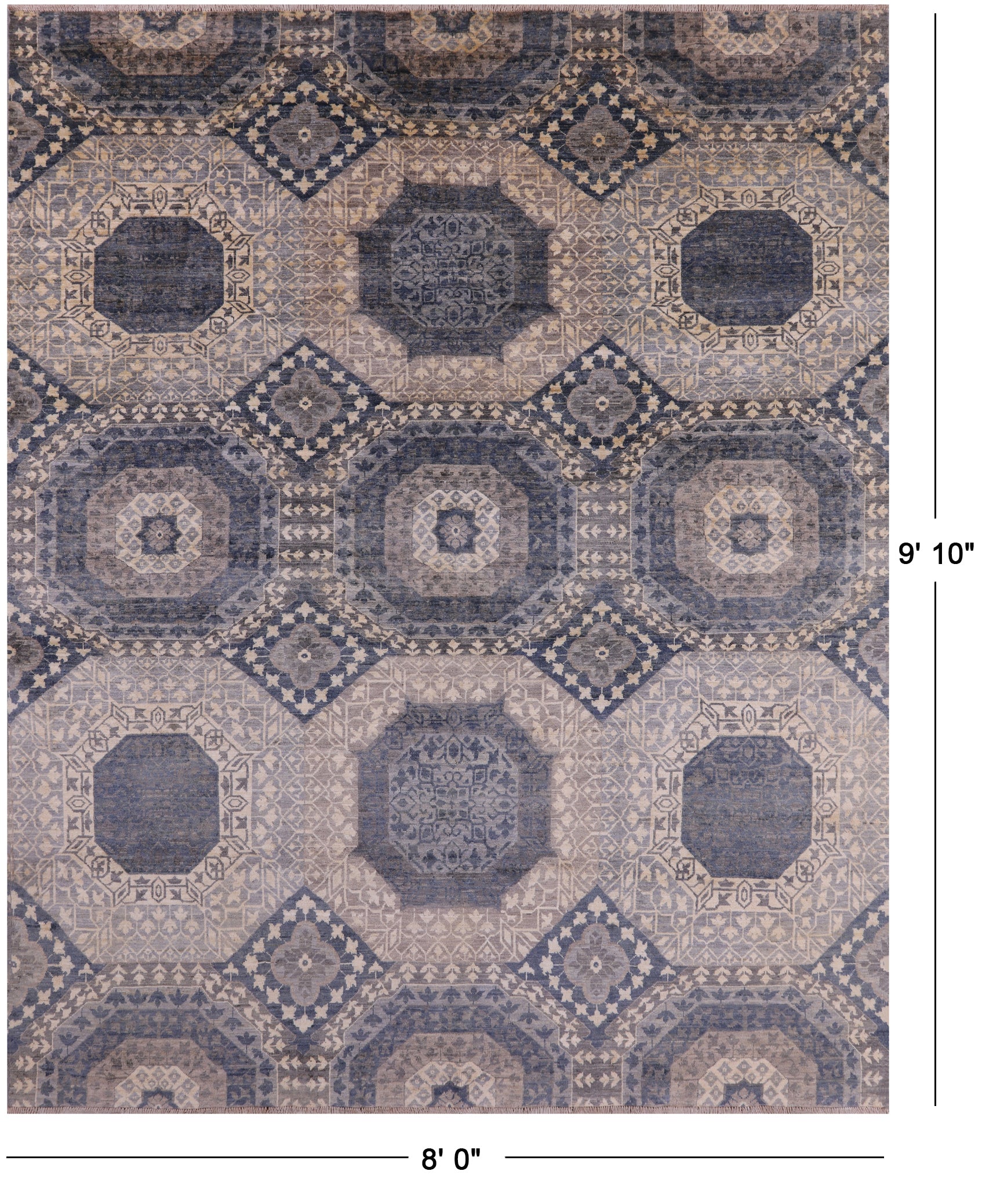 Geometric Persian Mamluk Hand Knotted Wool Rug - 8' 0" X 9' 10" - Golden Nile