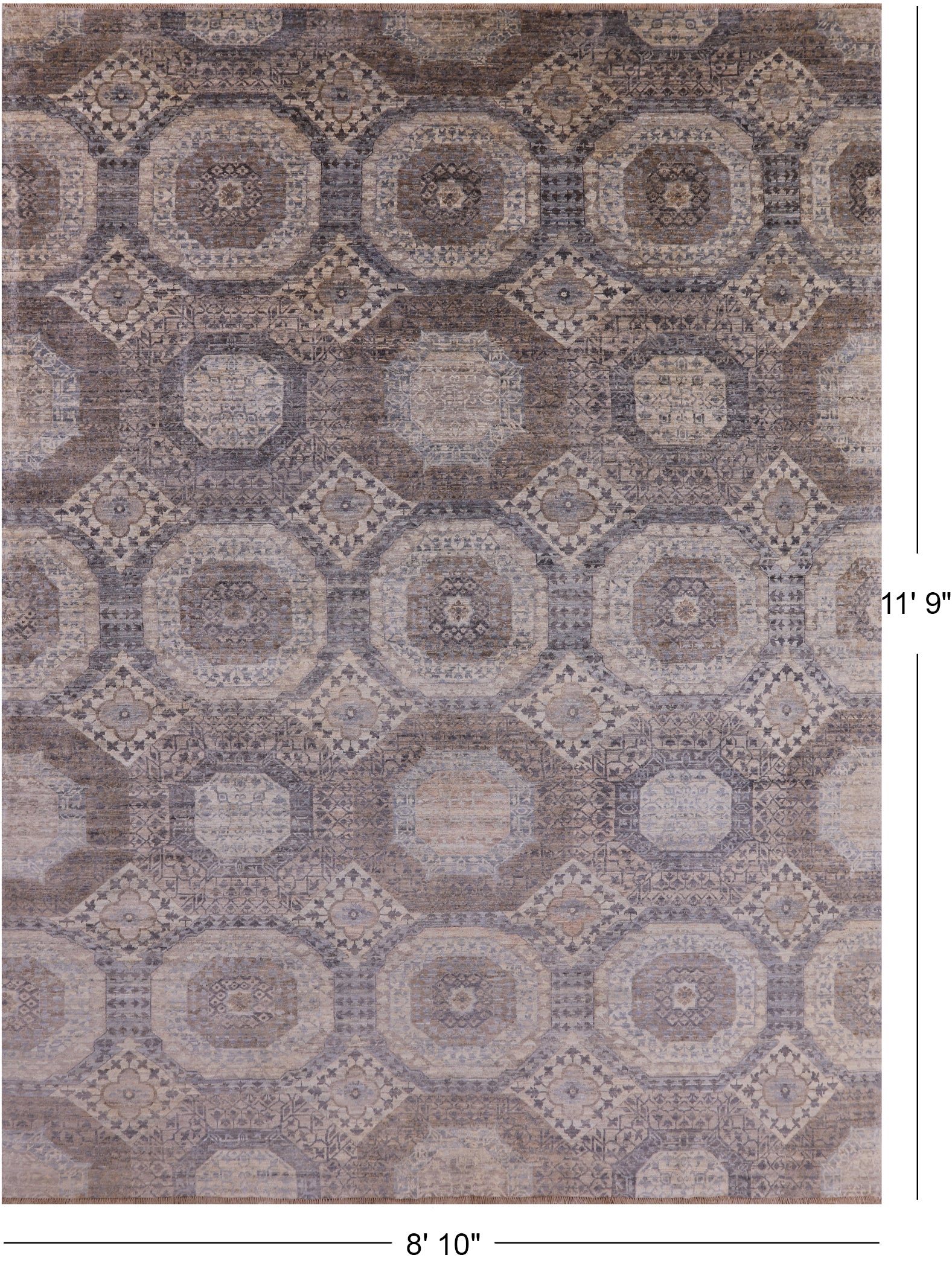 Geometric Persian Mamluk Hand Knotted Wool Rug - 8' 10" X 11' 9" - Golden Nile