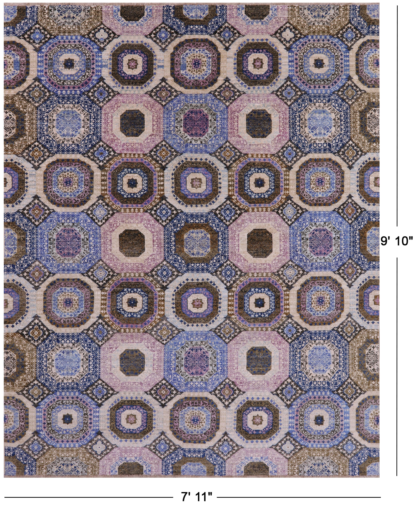 Geometric Persian Mamluk Hand Knotted Wool Rug - 7' 11" X 9' 10" - Golden Nile