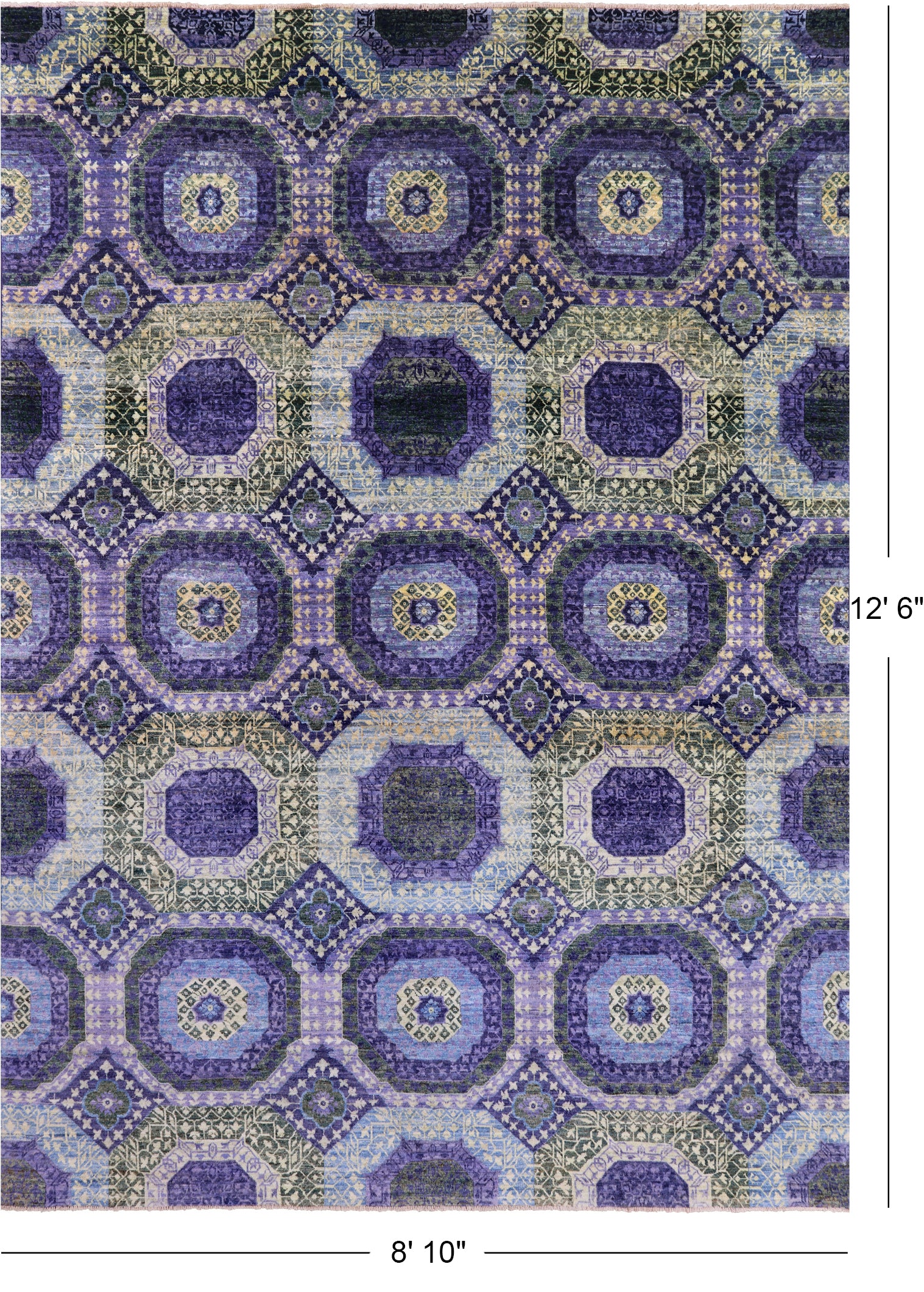 Geometric Persian Mamluk Hand Knotted Wool Rug - 8' 10" X 12' 6" - Golden Nile