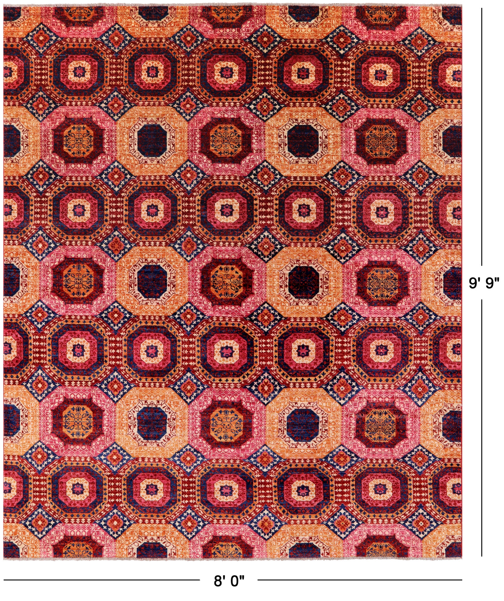 Geometric Persian Mamluk Hand Knotted Wool Rug - 8' 0" X 9' 9" - Golden Nile