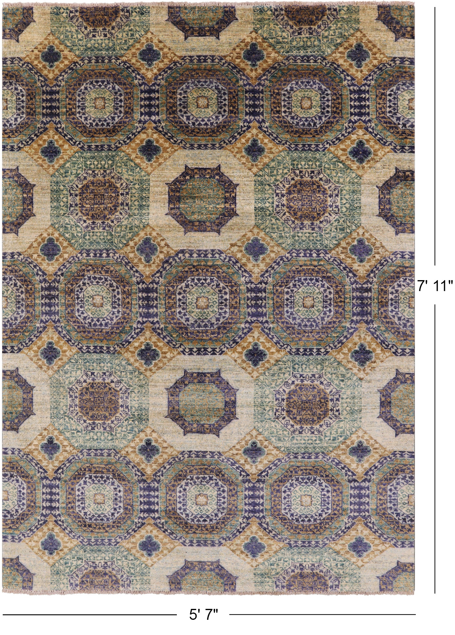 Geometric Persian Mamluk Handmade Wool Rug - 5' 7" X 7' 11" - Golden Nile