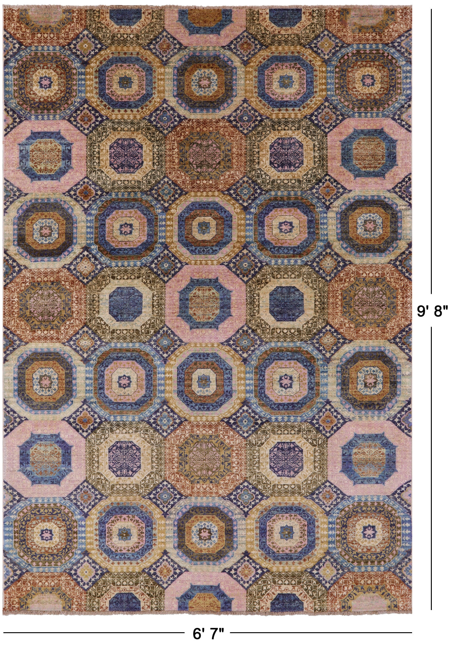 Geometric Persian Mamluk Handmade Wool Rug - 6' 7" X 9' 8" - Golden Nile