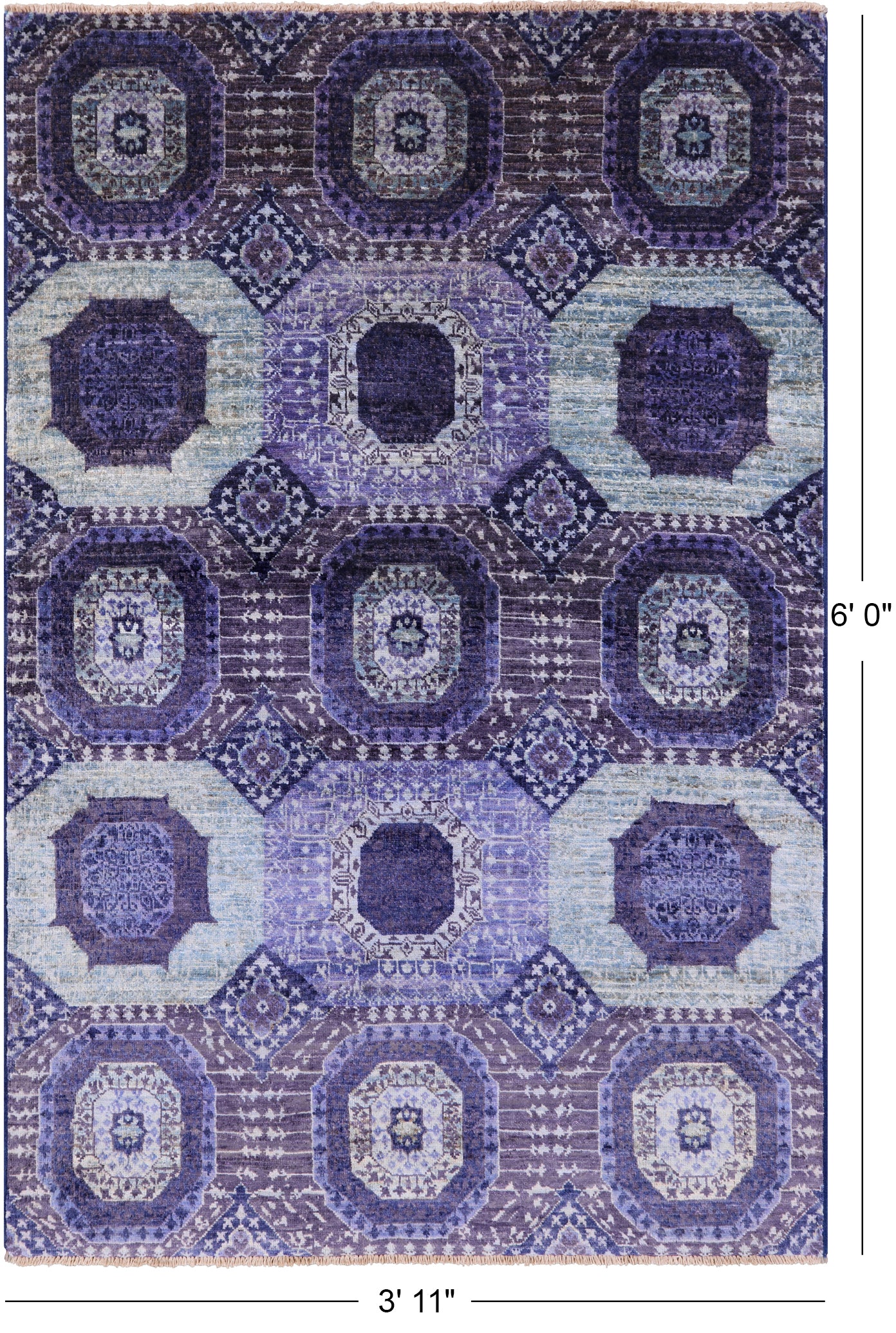Geometric Persian Mamluk Hand Knotted Wool Rug - 3' 11" X 6' 0" - Golden Nile