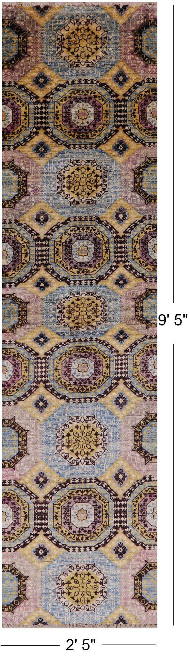 Geometric Persian Mamluk Hand Knotted Wool Runner Rug - 2' 5" X 9' 5" - Golden Nile