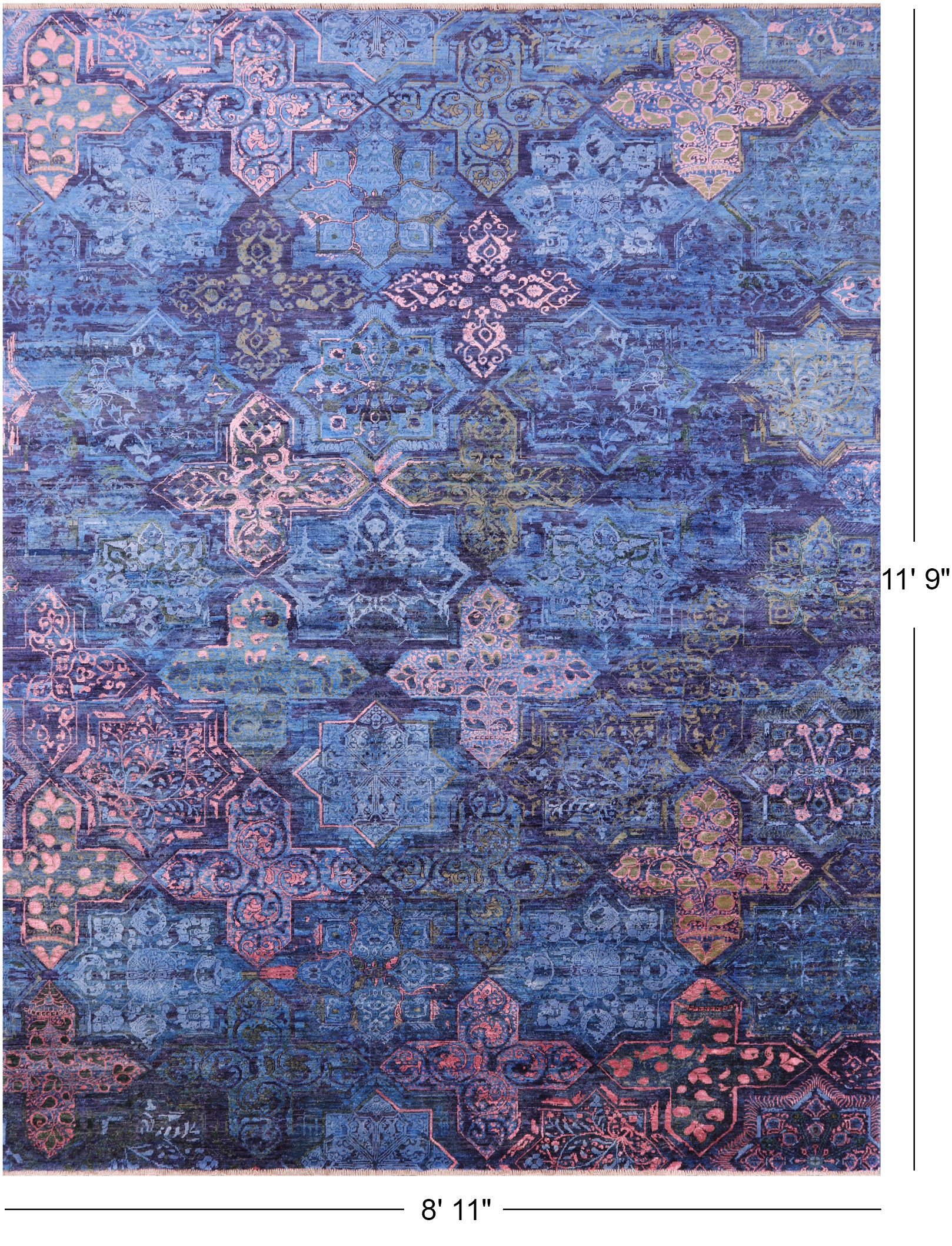 Contemporary Hand Knotted Wool & Silk Rug - 8' 11" X 11' 9" - Golden Nile