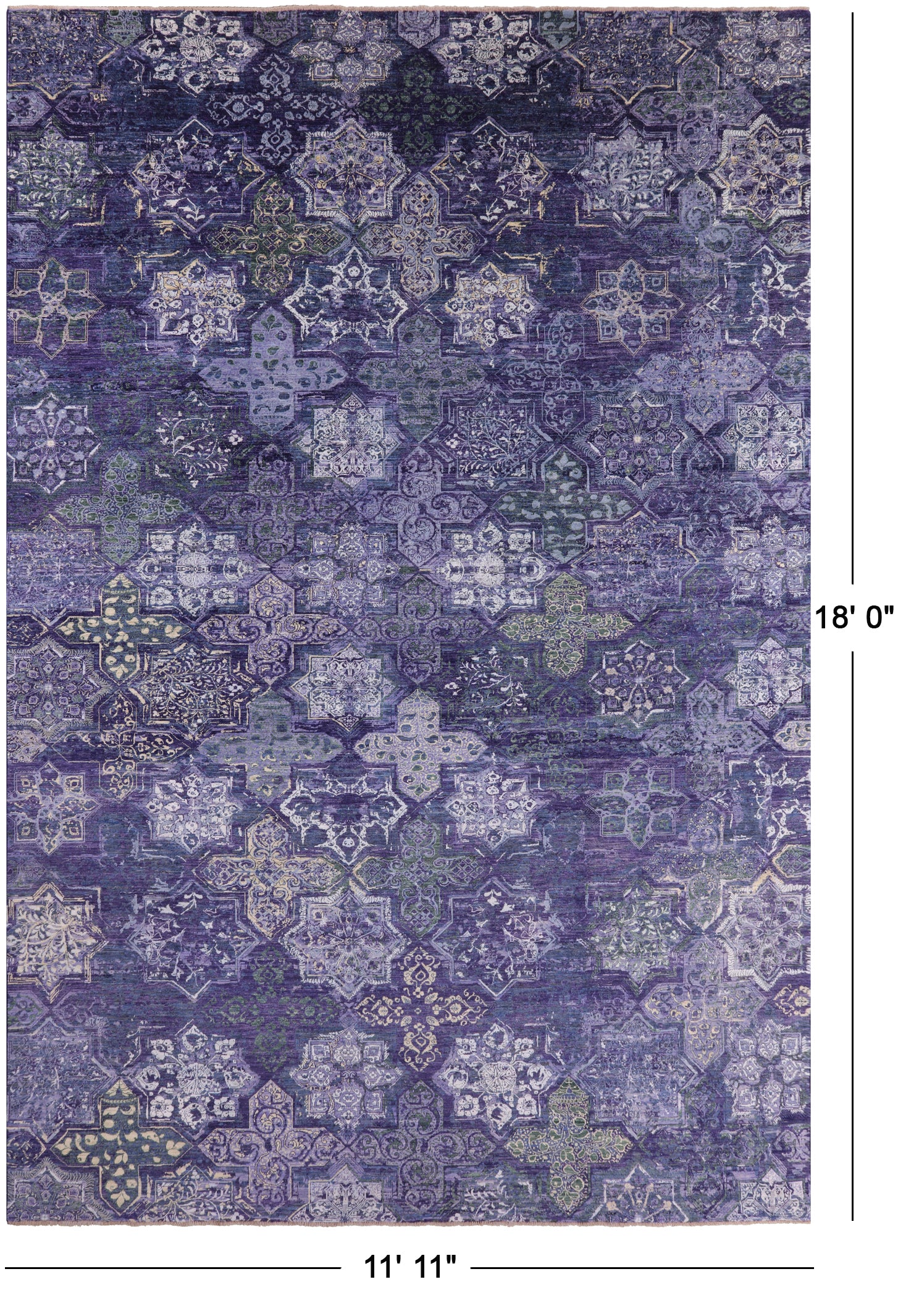 Contemporary Hand Knotted Wool & Silk Rug - 11' 11" X 18' 0" - Golden Nile